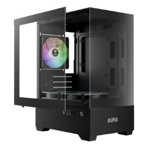 Gabinete Gamer Gamdias Aura GC9M Elite Micro Tower M-ATX Vidro Temperado Preto com 3 Fans ARGB