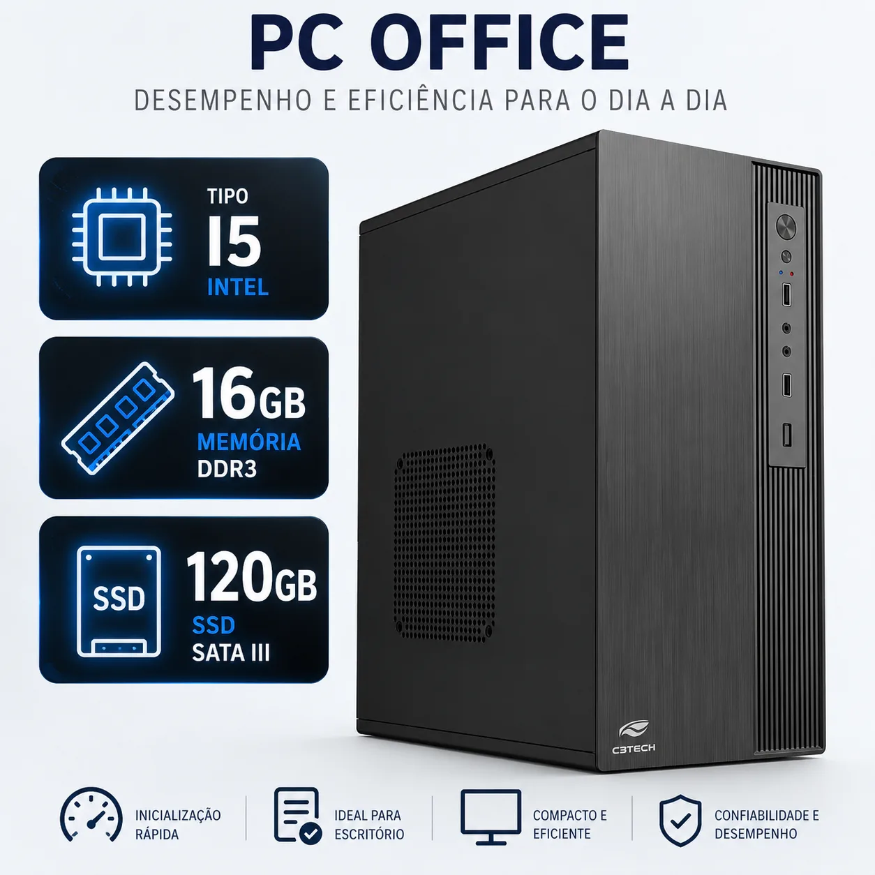 PC Office Intel Core i5-2400 16GB (2x8GB) DDR3 SSD 120GB Gabinete com Fonte 200W