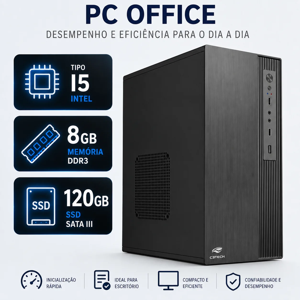 PC Office Intel Core i5-2400 8GB  DDR3 SSD 120GB Gabinete com Fonte 200W