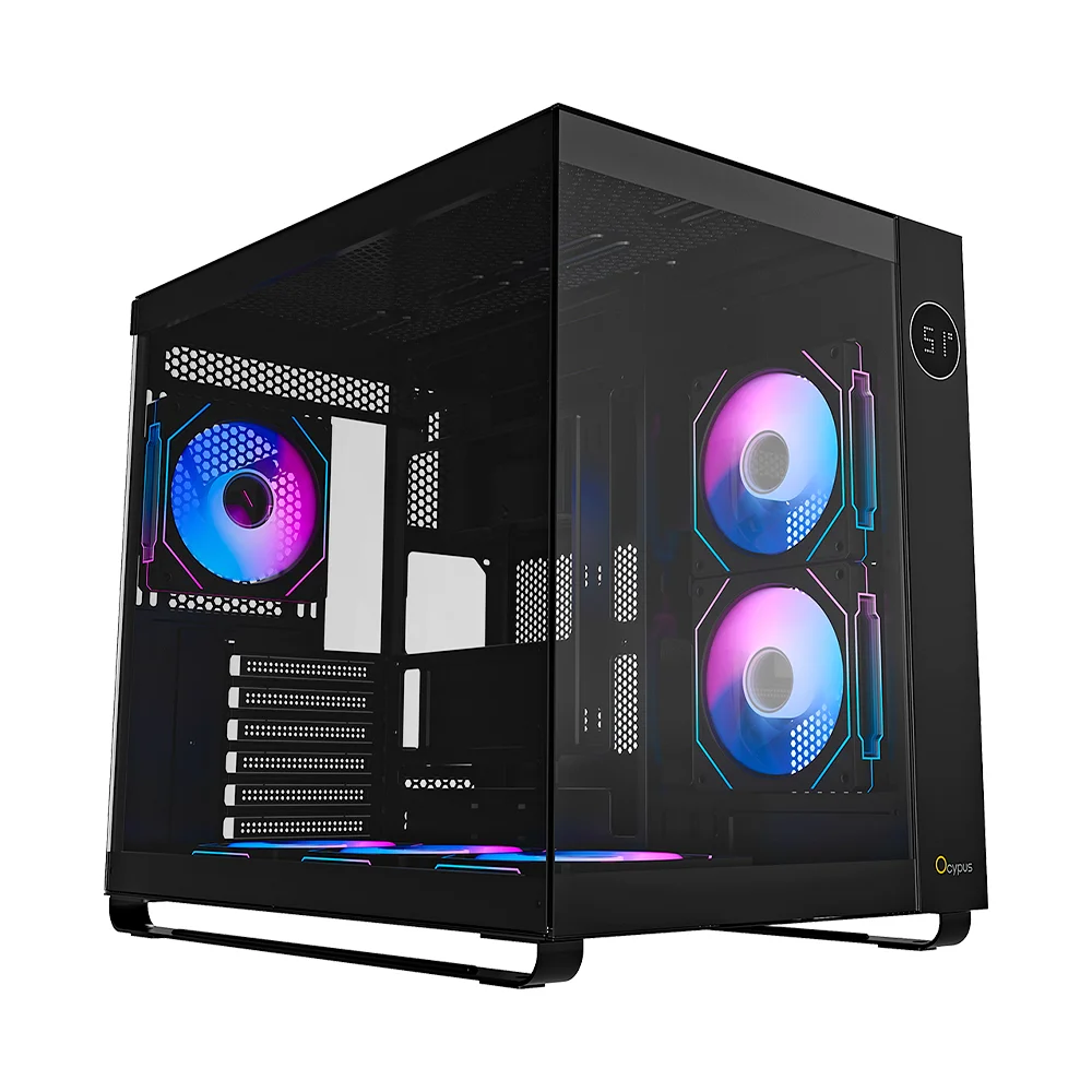 Gabinete Gamer Ocypus Iota C70 ARGB Mid Tower Vidro Temperado Preto com 6 Fans ARGB Display Digital IOTA-C70-BKD600XX-GL