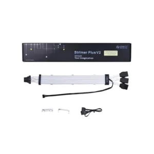 Cabo para Fonte Sleeved Lian Li Strimer Plus V2 Triplo 8 Pinos PG5 ATX 3.0 GPU 600W ARGB 335mm PW168-8PV2-BLACK