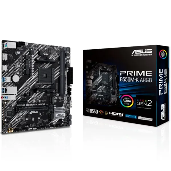 Placa Mãe ASUS Prime B550M-K ARGB AM4 DDR4 Micro-ATX HDMI DisplayPort 90MB1GC0-M0EAY0