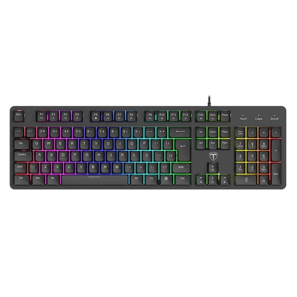 Teclado Gamer T-Dagger Echo RGB Membrana Full Size ABNT2 USB Preto T-TGK109
