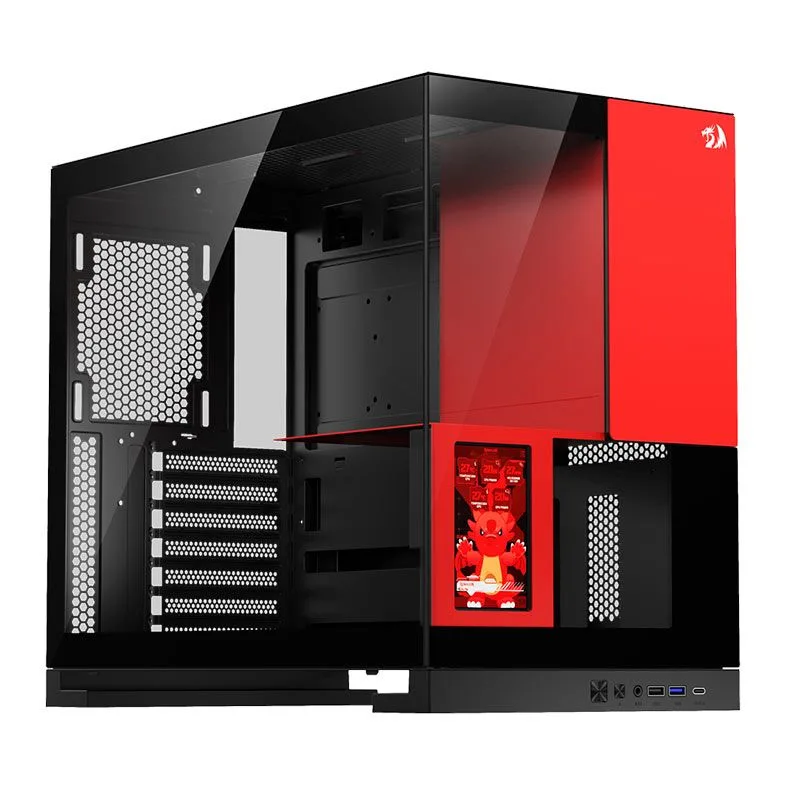 Gabinete Gamer Redragon Eternal Pro Mid Tower Vidro Temperado Display 4,3" 30Hz Preto e Vermelho Sem Fans CA-613BR