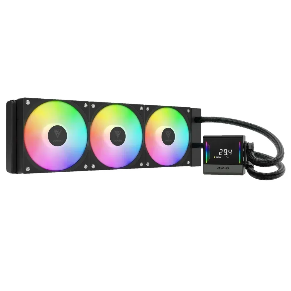 Water Cooler Gamdias Chione E4-360 V2 ARGB Display LCD 360mm Intel/AMD Preto CHIONE-E4-360-V2
