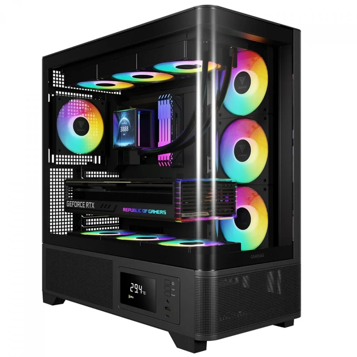 Gabinete Gamer Gamdias Atlas P2 CG ARGB Mid Tower ATX Vidro Temperado Preto com 4 Fans ARGB Sem Fonte