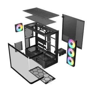 Gabinete Gamer Gamdias Atlas P2 CG ARGB Mid Tower ATX Vidro Temperado Preto com 4 Fans ARGB Sem Fonte