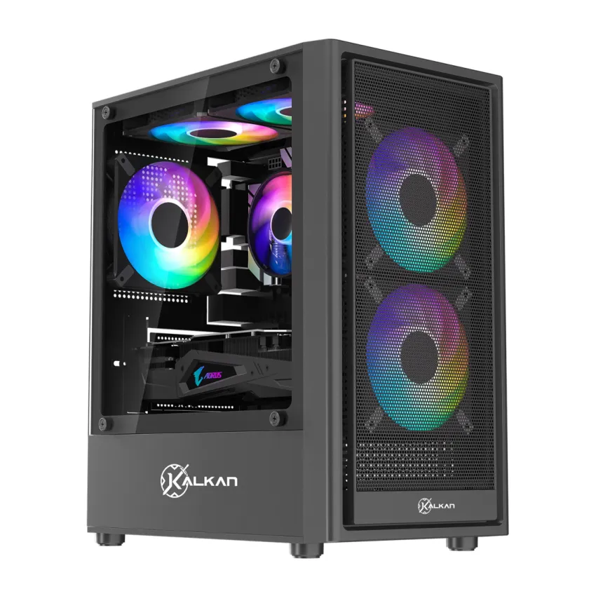 Gabinete Gamer Kalkan Vesir Flow Micro Tower Vidro Temperado Preto Sem Fans KLK00082
