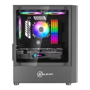 Gabinete Gamer Kalkan Vesir Flow Micro Tower Vidro Temperado Preto Sem Fans KLK00082
