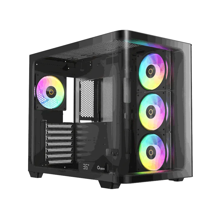Gabinete Gamer Ocypus Iota C70 Curve ARGB Digital Mid Tower Vidro Temperado Preto IOTA-C70-BKD400CD-GL