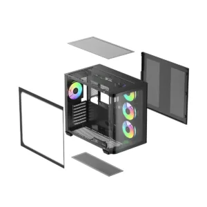 Gabinete Gamer Ocypus Iota C70 Curve ARGB Digital Mid Tower Vidro Temperado Preto IOTA-C70-BKD400CD-GL