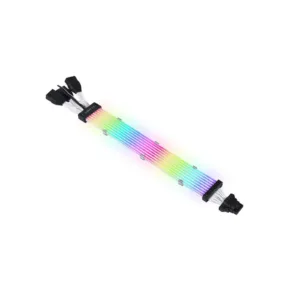 Cabo para Fonte Sleeved Lian Li Strimer Plus V2 Triplo 8 Pinos PG5 ATX 3.0 GPU 600W ARGB 335mm PW168-8PV2-BLACK