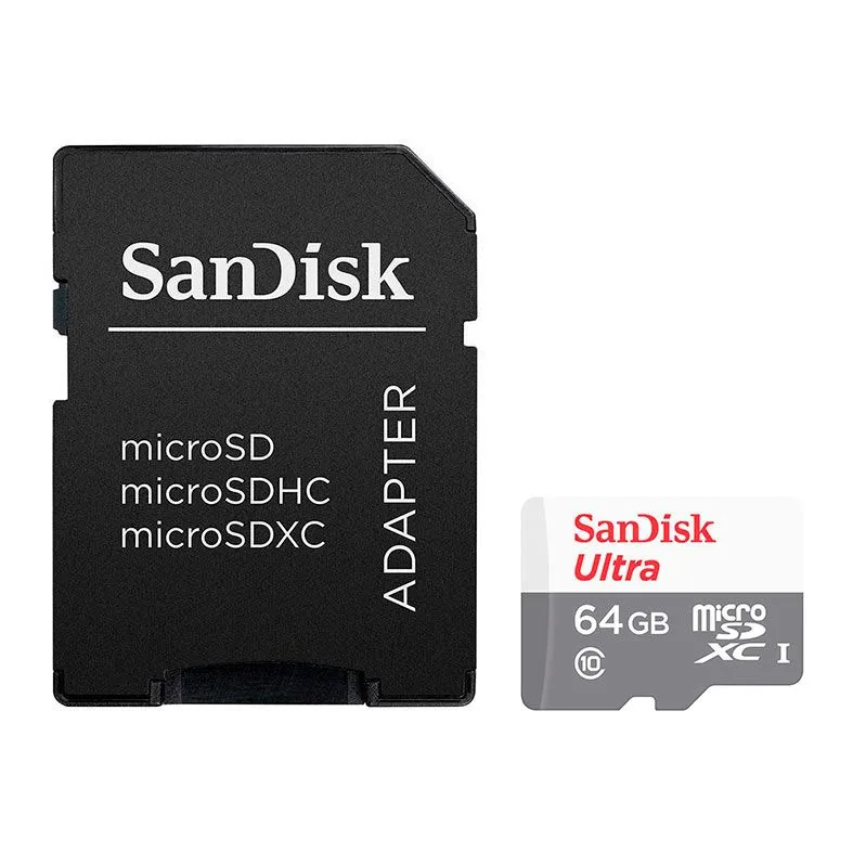 Cartão de Memória SanDisk Ultra 64GB microSDXC 100MB/s com Adaptador SDSQUNR-064G-GN3MA