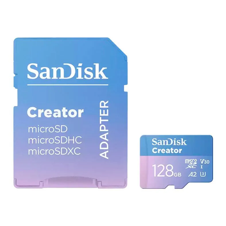 Cartão de Memória SanDisk Creator 128GB microSDXC UHS-I 190MB/s com Adaptador SDSQXAA-128G-GN6MS